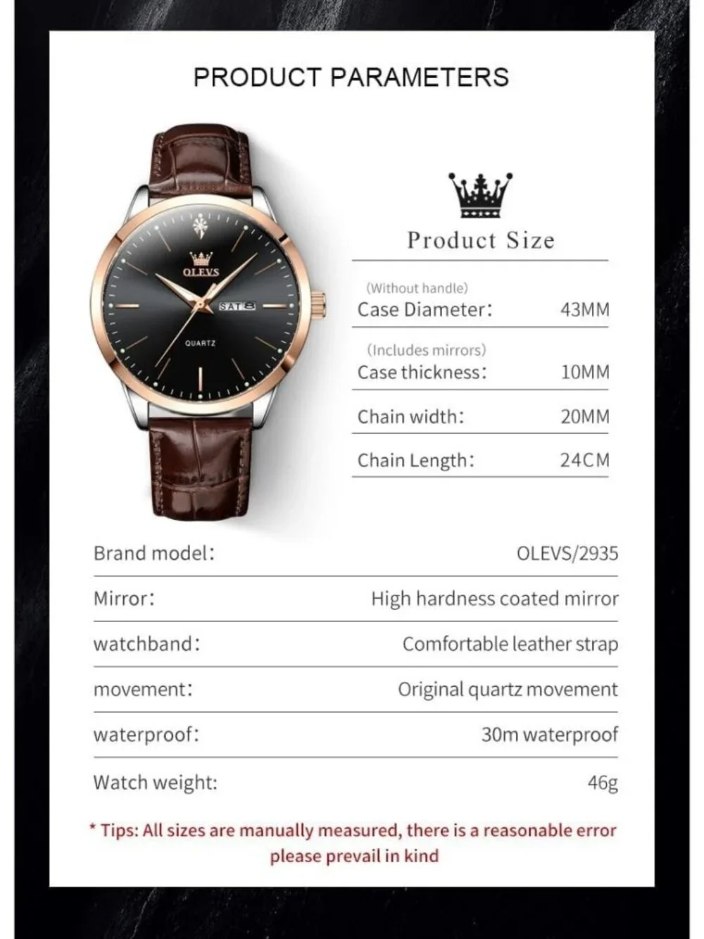 Men's Black Classic Analog Casual Luxury Leather Band Quartz Date Wrist Watch